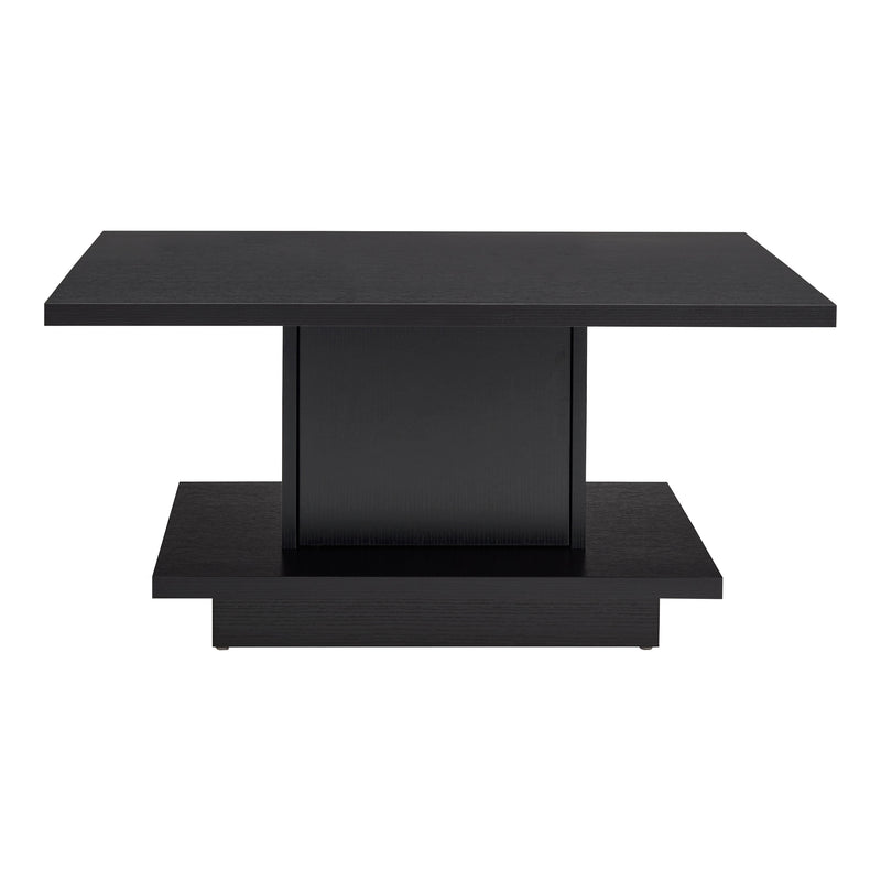 Front facing modern black square storage coffee table on a white background