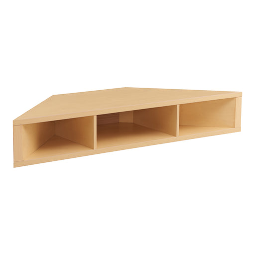 Right facing contemporary gingko maple floating wall mount media console on a white background