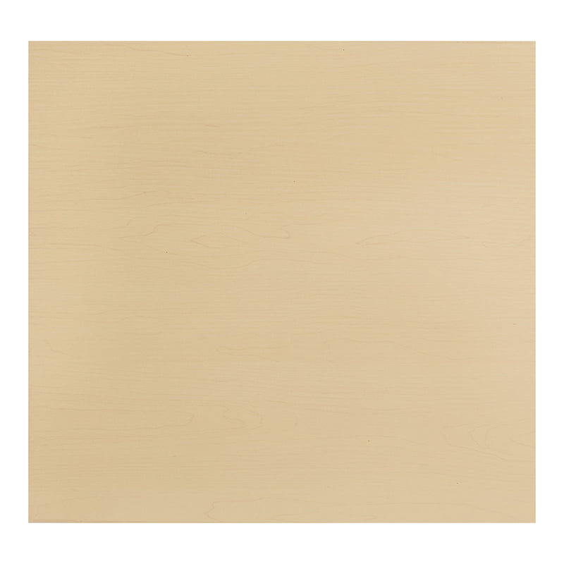 Front facing top view of a contemporary light maple and black two-shelf end table on a white background