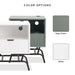 Informational image showing the color options of a contemporary one-drawer wave-front sage green and black end table with USB ports