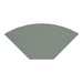 Front facing top view of a contemporary sage green two-door corner cabinet with LED lighting on a white background