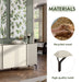 Informational image showing the materials of a contemporary cream weave and sage green four-door dining buffet