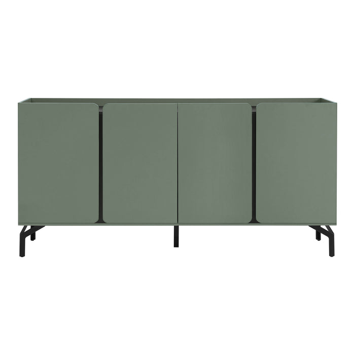 Front facing contemporary sage green and black four-door dining buffet on a white background