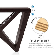Informational image showing the sturdy design of a contemporary black W-shaped console table with LED accent lighting and a bird pattern