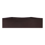 Front facing top view of a contemporary red cocoa W-shaped console table with LED accent lighting and a bird pattern on a white background