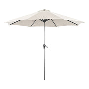 Front facing contemporary beige outdoor auto tilt umbrella with a carrying case on a white background
