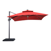 Front facing contemporary red double-top square cantilever umbrella with umbrella on a white background