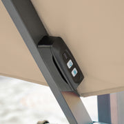 Close up of the control panel on a contemporary umbrella in tan fabric with solar LED lighting (base not included)