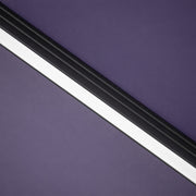 Close up of the support structure on a contemporary umbrella in navy blue fabric with solar LED lighting (base not included)