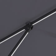 Close up of the support structure on a contemporary umbrella in grey fabric with solar LED lighting (base not included)
