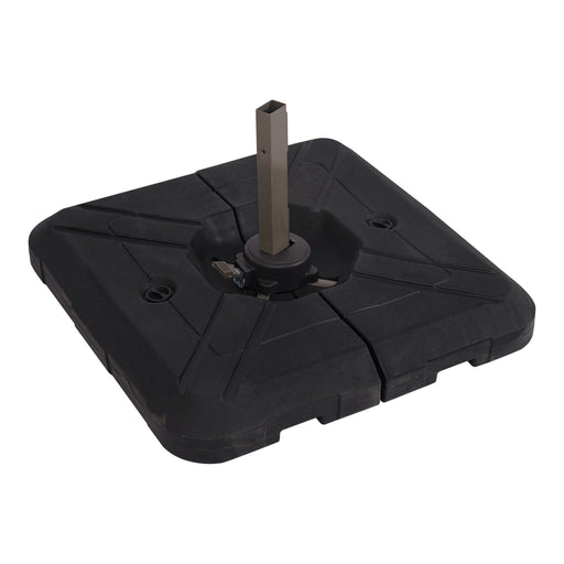Right facing contemporary high-density polyethylene fillable square umbrella base on a white background