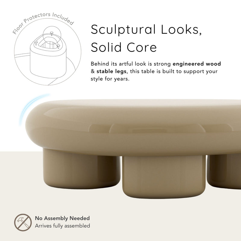 Kavren Modern Pebble Shape Low Profile Coffee Table