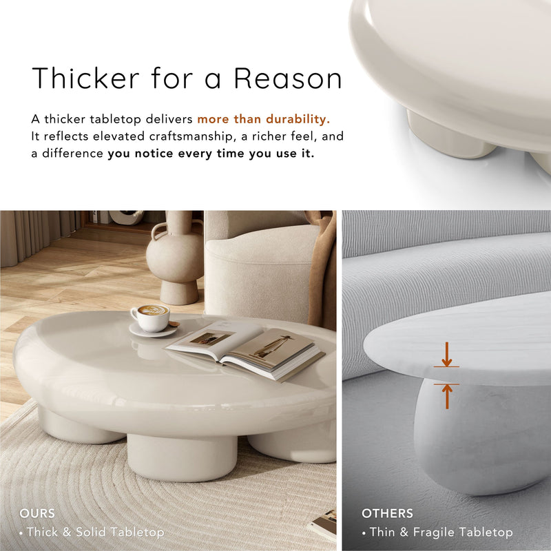 Kavren Modern Pebble Shape Low Profile Coffee Table