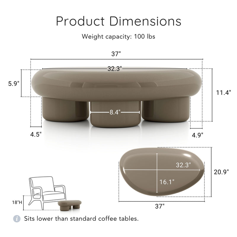 Kavren Modern Pebble Shape Low Profile Coffee Table