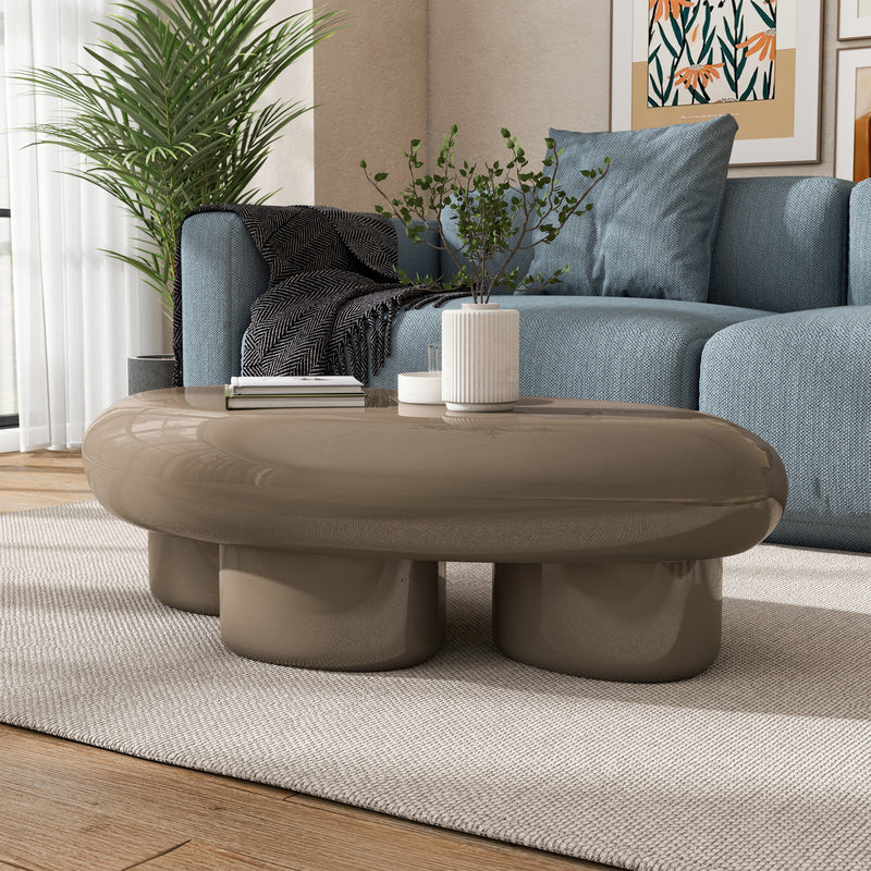 Kavren Modern Pebble Shape Low Profile Coffee Table