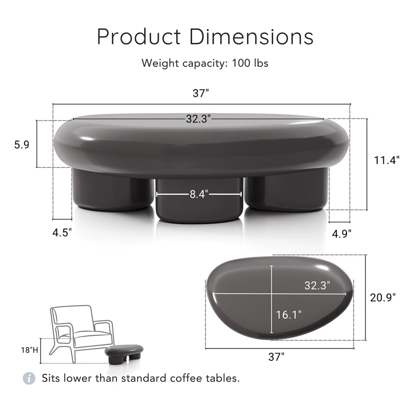 Kavren Modern Pebble Shape Low Profile Coffee Table