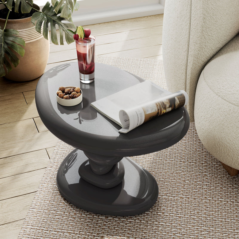 Kavren Modern Pebble Shape Low Profile Pedestal End Table