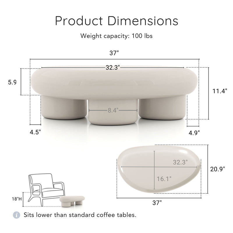 Kavren Modern Pebble Shape Low Profile Coffee Table