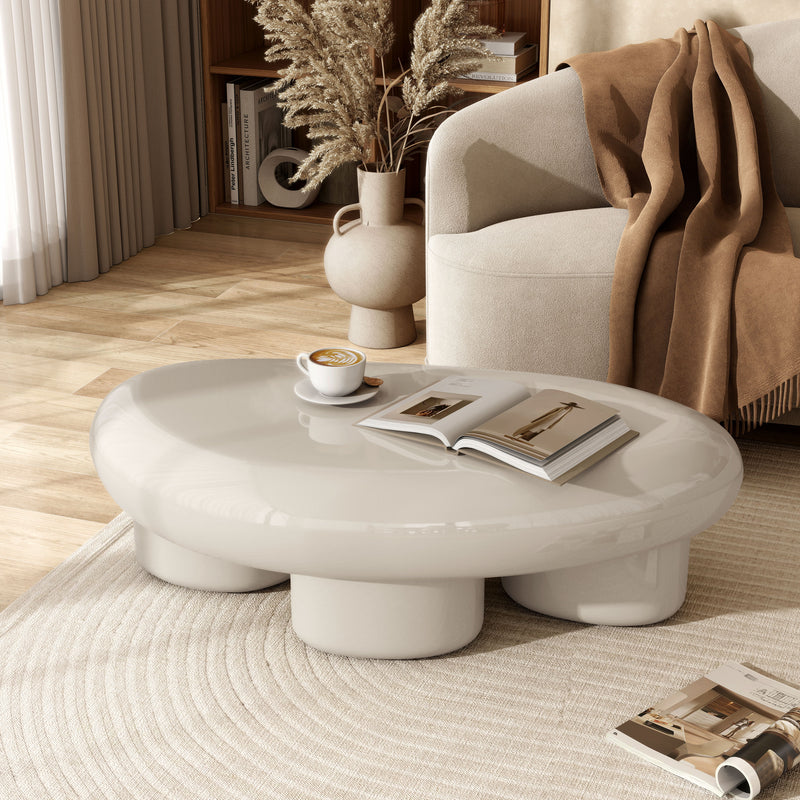 Kavren Modern Pebble Shape Low Profile Coffee Table
