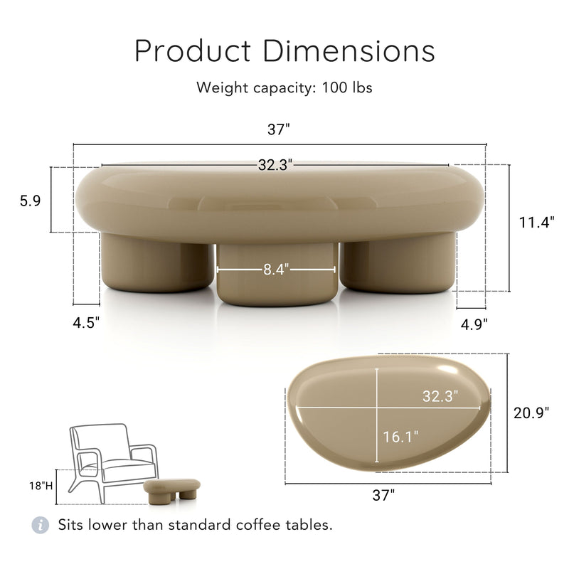 Kavren Modern Pebble Shape Low Profile Coffee Table