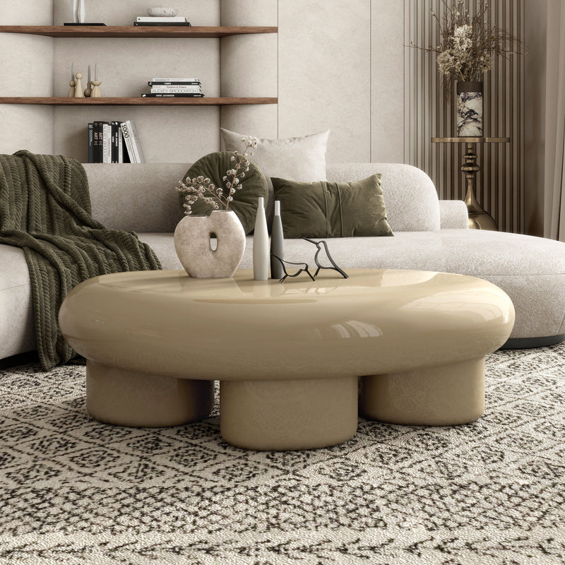 Kavren Modern Pebble Shape Low Profile Coffee Table