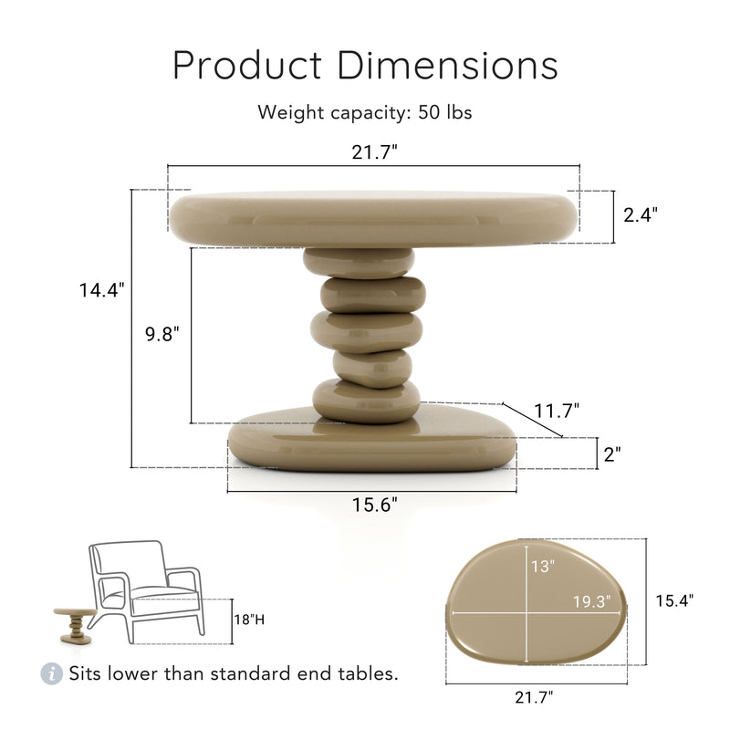 Kavren Modern Pebble Shape Low Profile Pedestal End Table