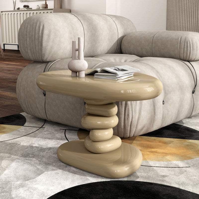 Kavren Modern Pebble Shape Low Profile Pedestal End Table