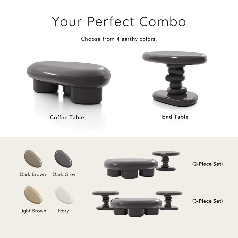 Kavren Modern Pebble Shape Low Profile Coffee Table