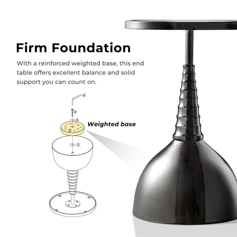 Enric Modern Black Nickel Metal Round End Table with Gold Floral Top