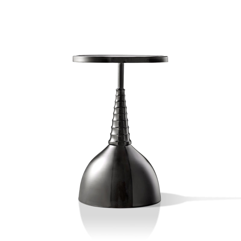 Enric Modern Black Nickel Metal Round End Table with Gold Floral Top