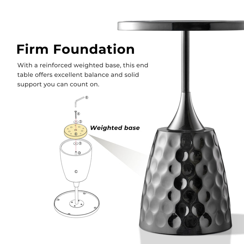 Enric Modern Black Nickel Metal Round End Table with Geometric Floral Top