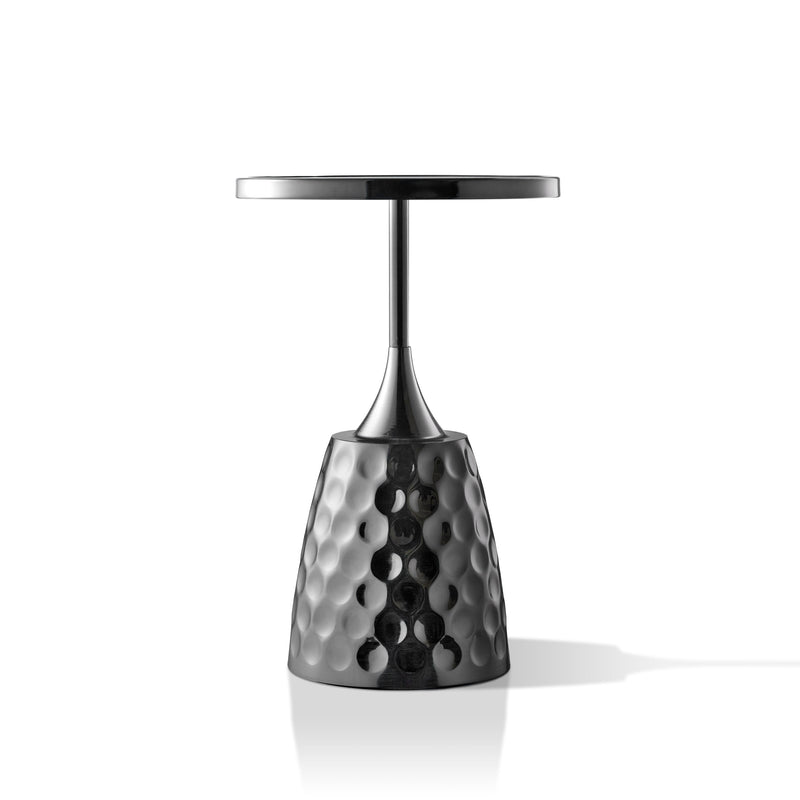 Enric Modern Black Nickel Metal Round End Table with Geometric Floral Top