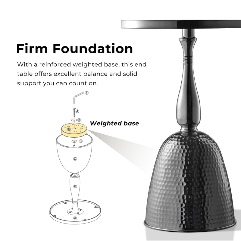 Enric Modern Black Nickel Metal Round End Table with Faux Marble Top