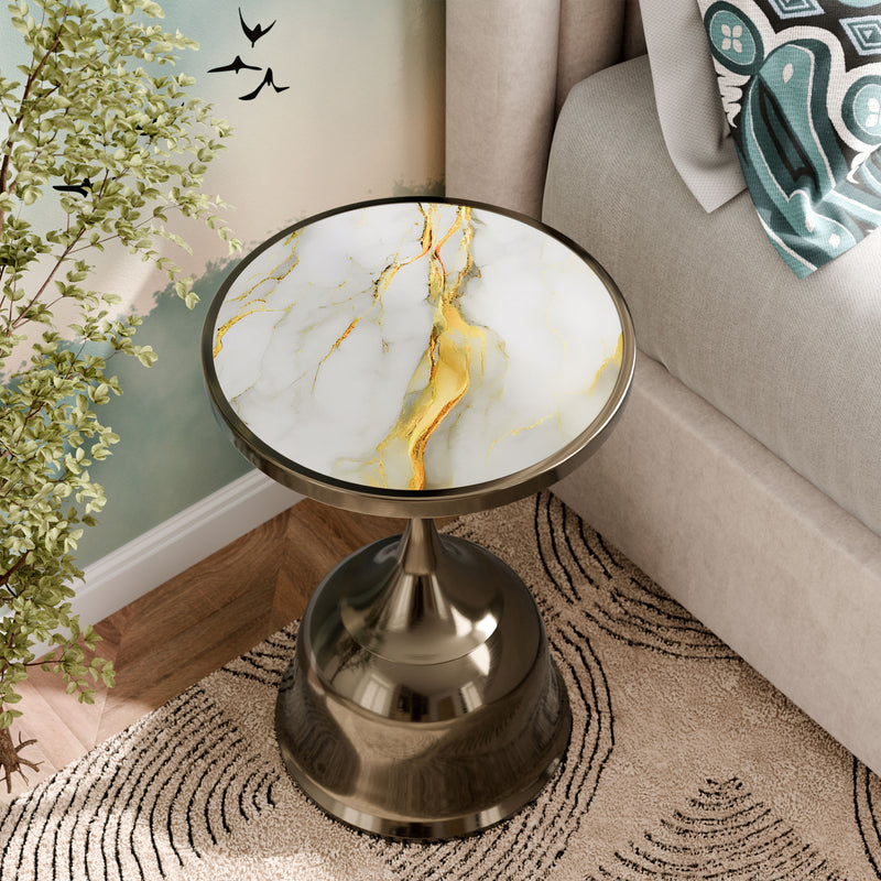 Enric Modern Antique Brass Metal Round End Table