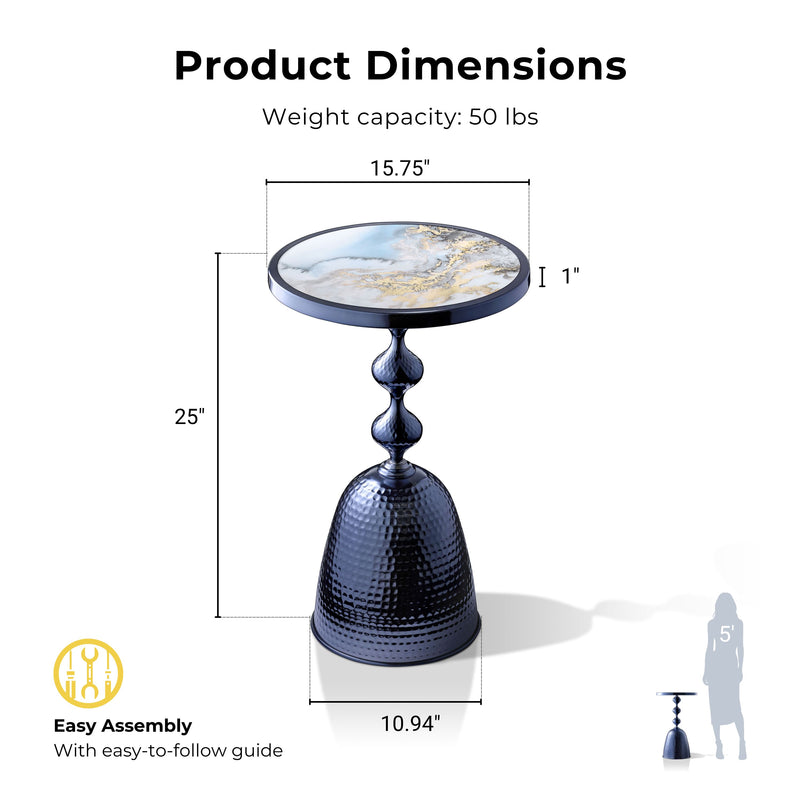 Enric Modern Polished Blue Metal Round End Table