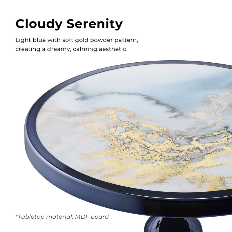 Enric Modern Polished Blue Metal Round End Table