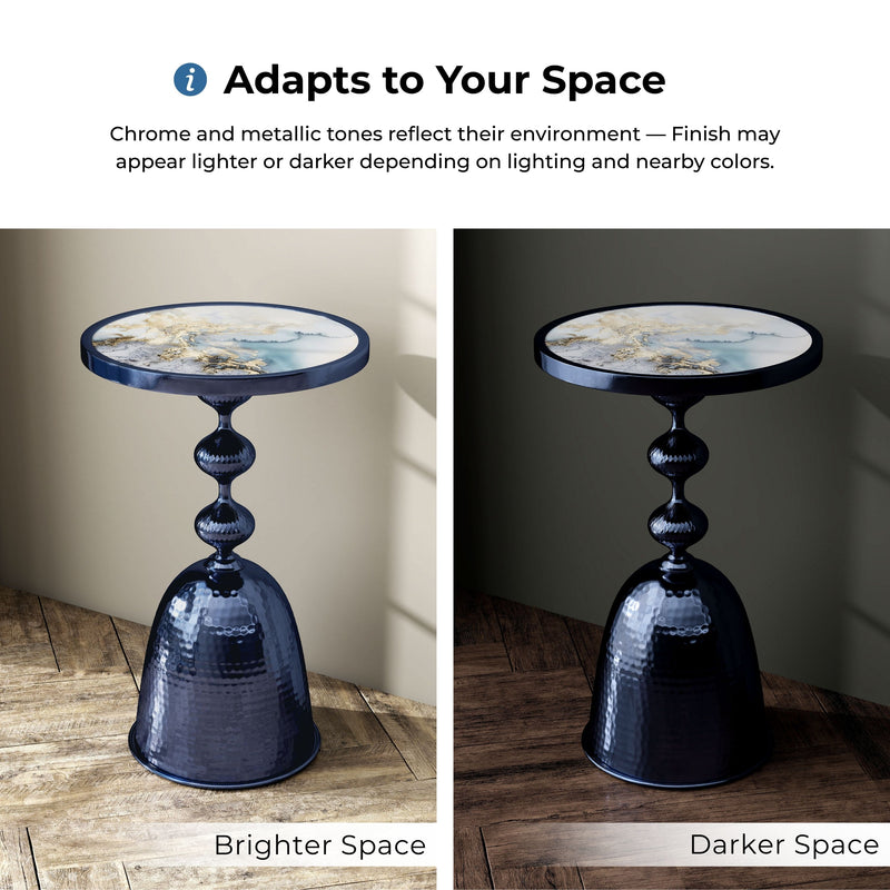 Enric Modern Polished Blue Metal Round End Table