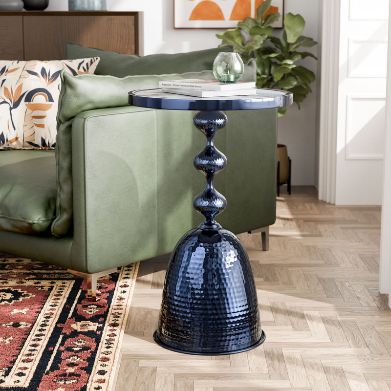 Enric Modern Polished Blue Metal Round End Table