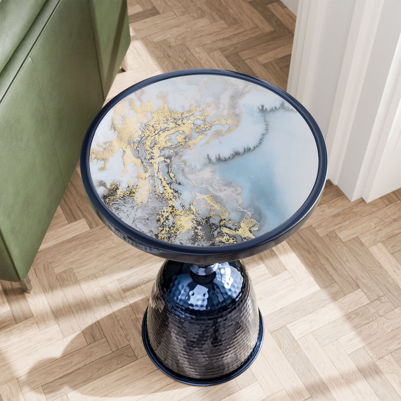 Enric Modern Polished Blue Metal Round End Table