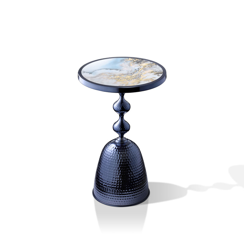 Enric Modern Polished Blue Metal Round End Table