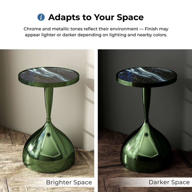 Enric Modern Polished Green Metal Round End Table