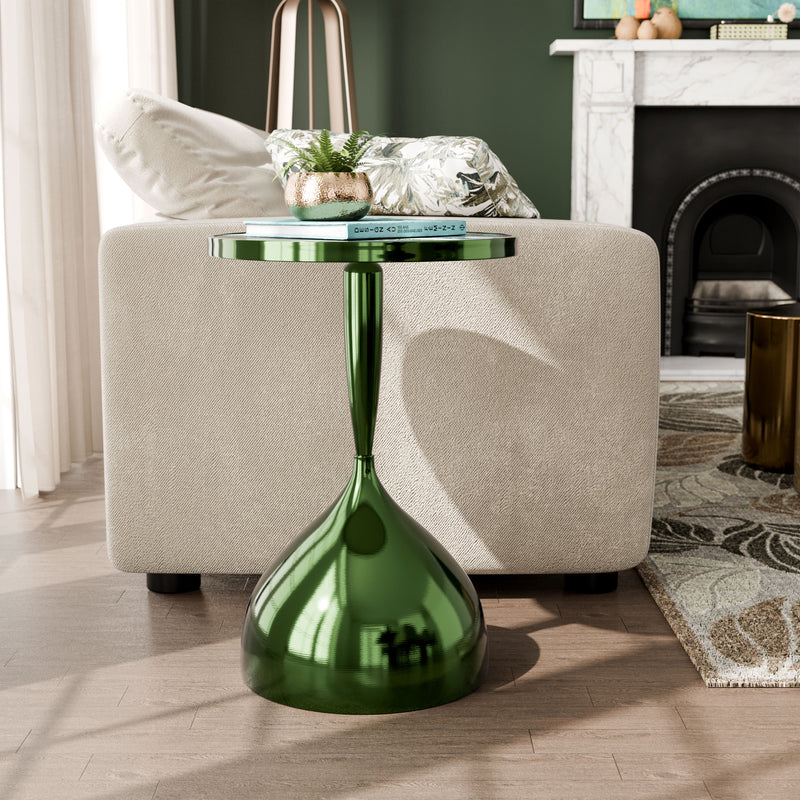 Enric Modern Polished Green Metal Round End Table