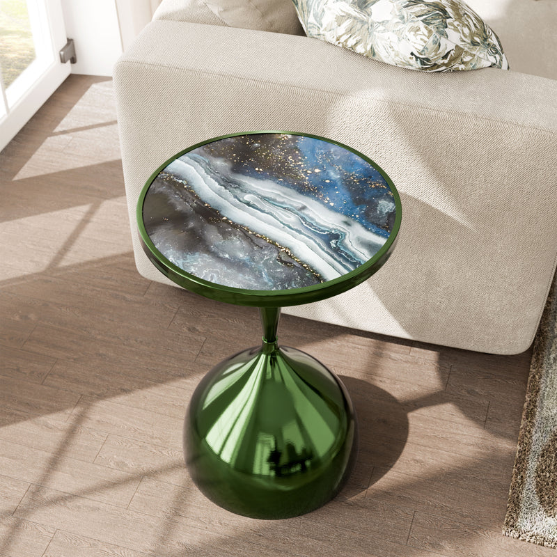 Enric Modern Polished Green Metal Round End Table
