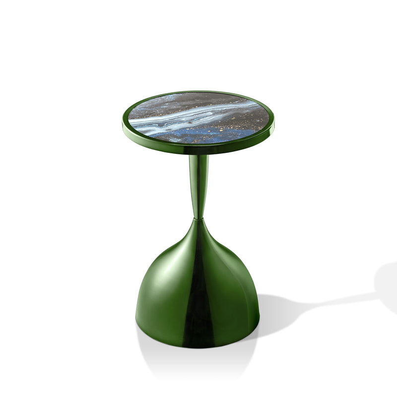 Enric Modern Polished Green Metal Round End Table