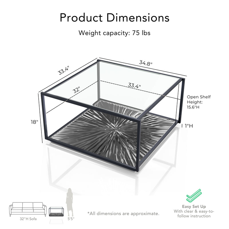 Aureum Modern Glass Top Coffee Table with Sunburst Base