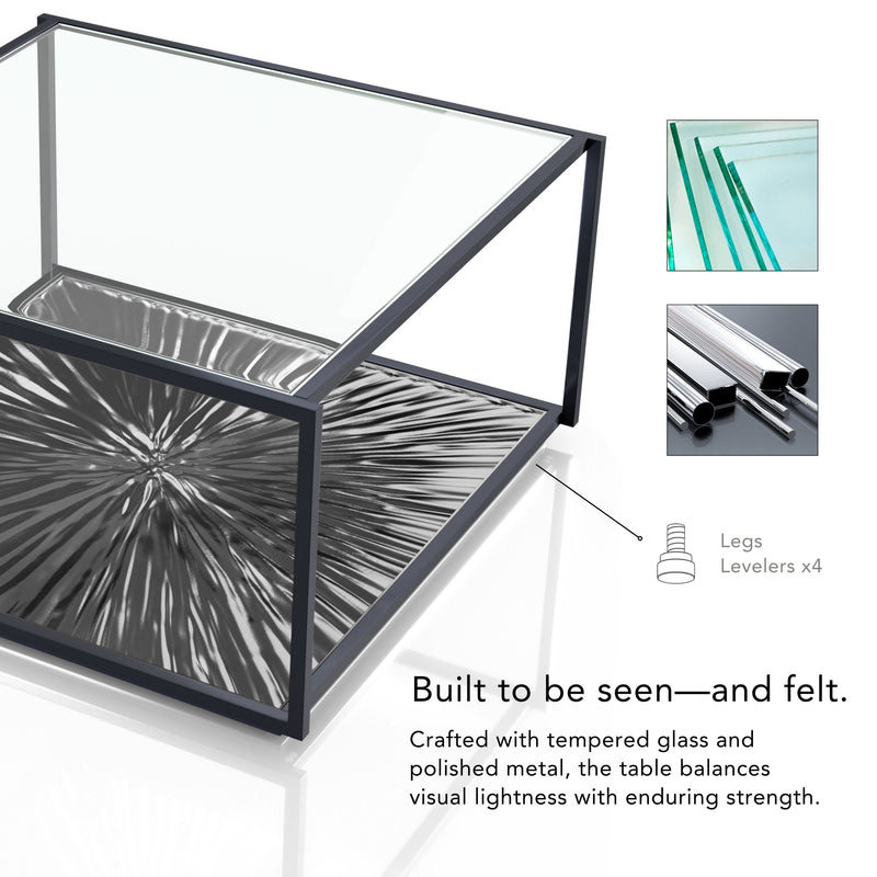 Aureum Modern Glass Top Coffee Table with Sunburst Base