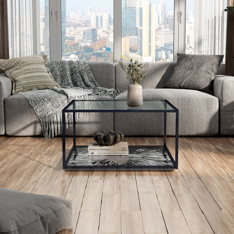 Aureum Modern Glass Top Coffee Table with Sunburst Base