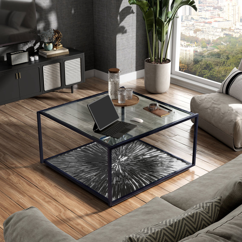 Aureum Modern Glass Top Coffee Table with Sunburst Base