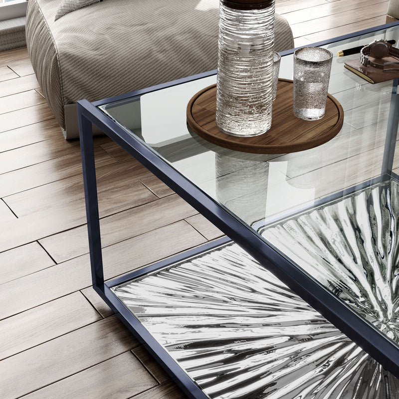 Aureum Modern Glass Top Coffee Table with Sunburst Base
