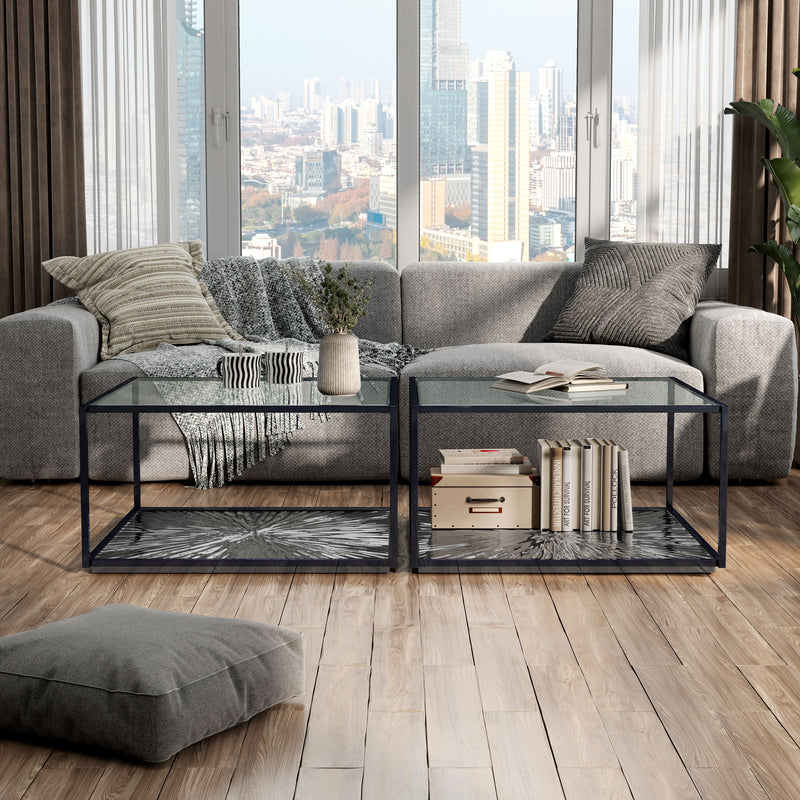 Aureum Modern Glass Top Coffee Table with Sunburst Base